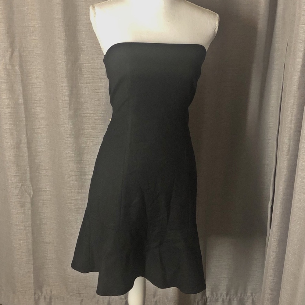 Theory Black Strapless Dress with Ruffles